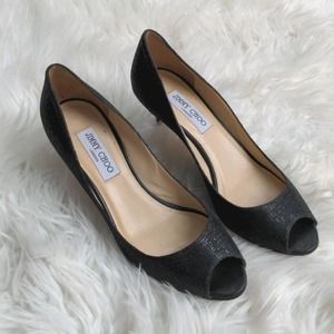 Jimmy Choo Black Glitter Isabel Peep Toe Pump size 39